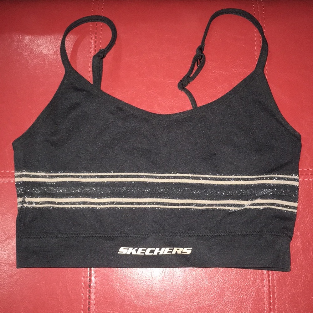 Skechers black sports bra with stripes
